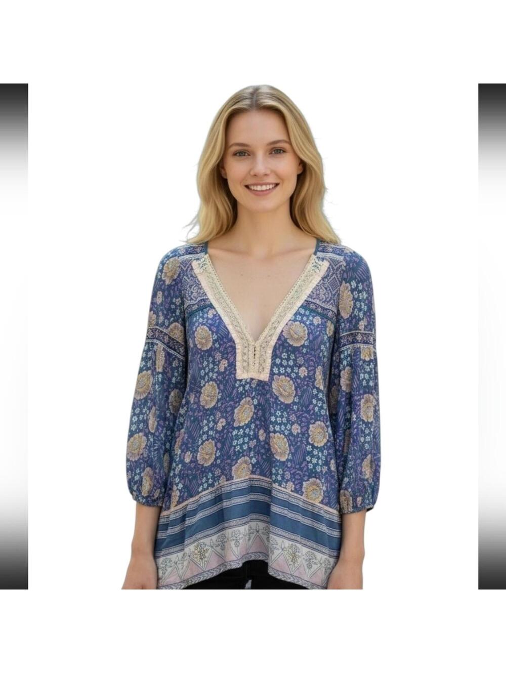 Free People Womens Small Blue Boho Blouse